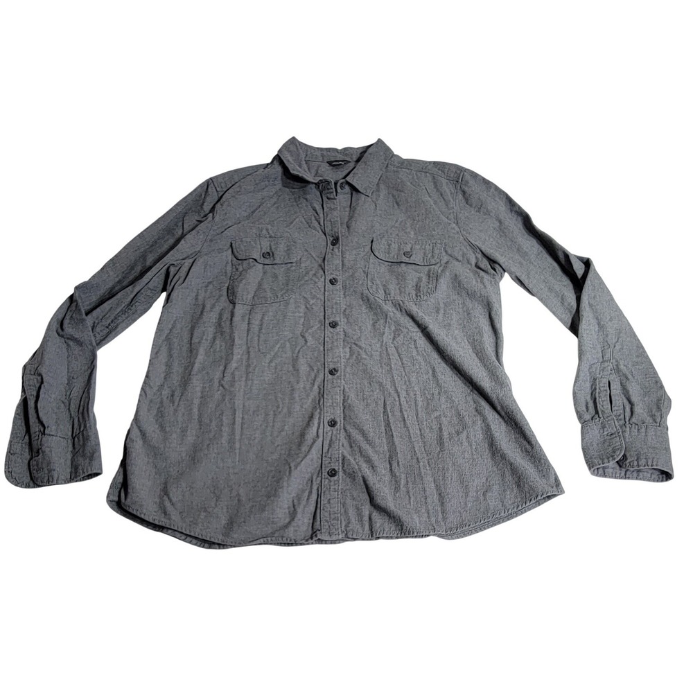 Eddie Bauer Womens XL Heather Grey Cotton Button Front Long Sleeve Utility Shirt